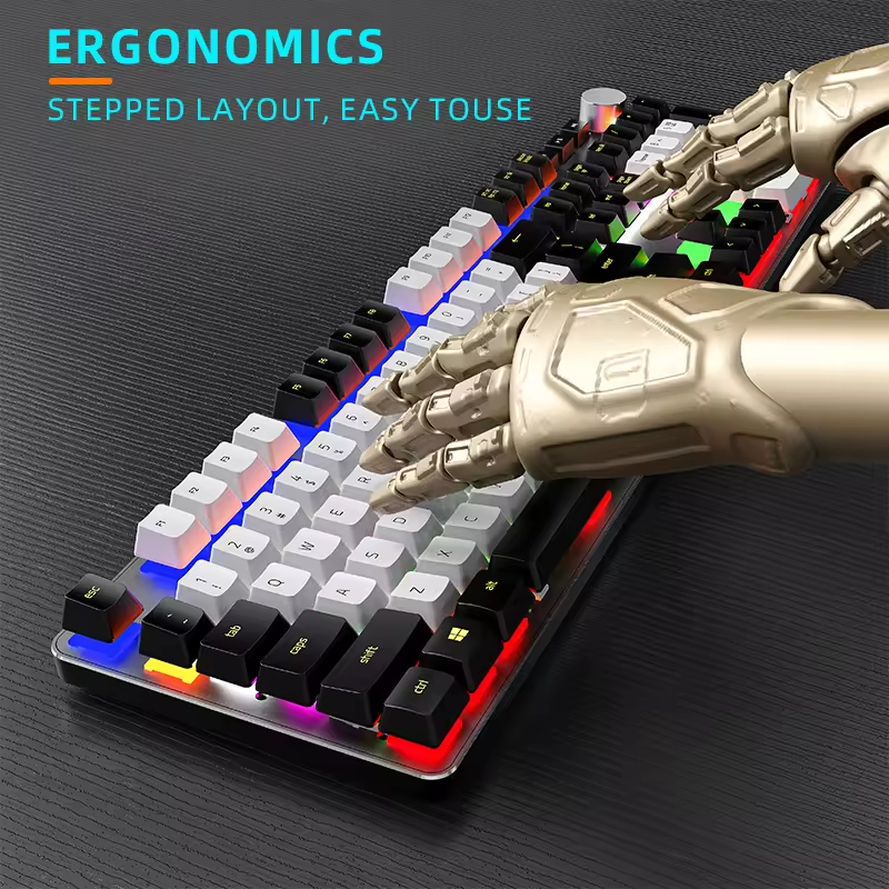 107 Keys Aluminum Mechanical Keyboard with Knob Rainbow Backlit Anti-Ghosting